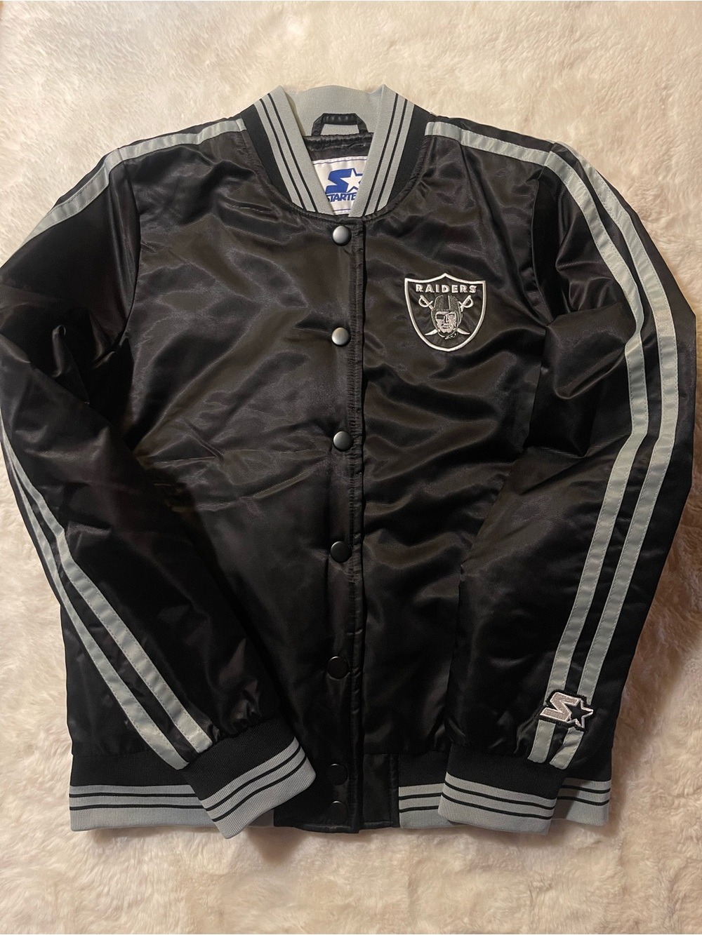 STARTER Quilted Satin Bomber Jacket in Black and Gray